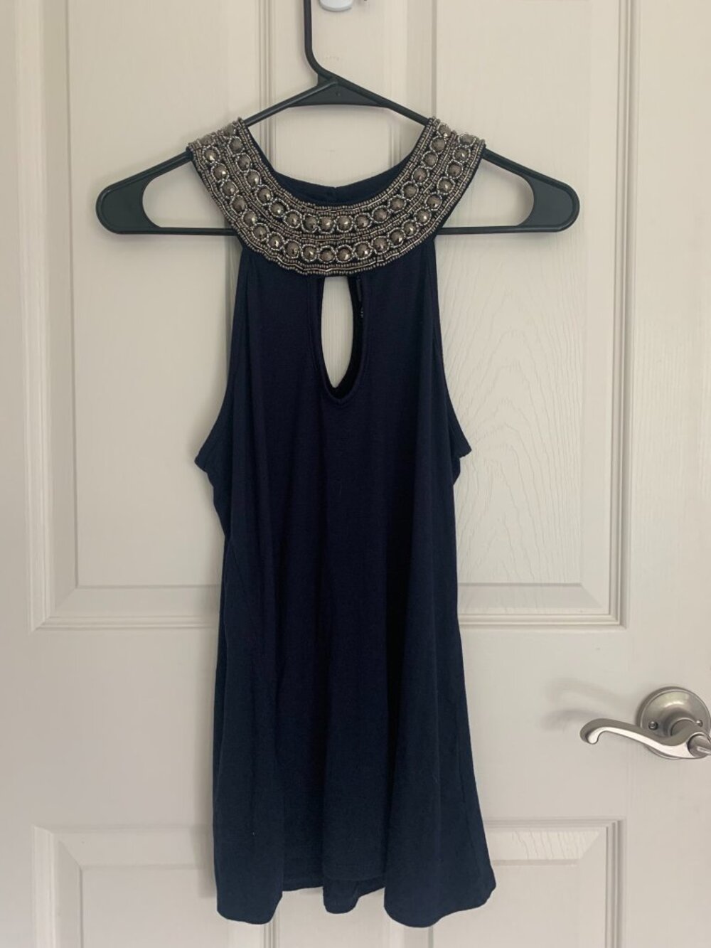 Boston Proper Women's Keyhole Embellished Halter Top, Navy Blue, size XS NWOT
